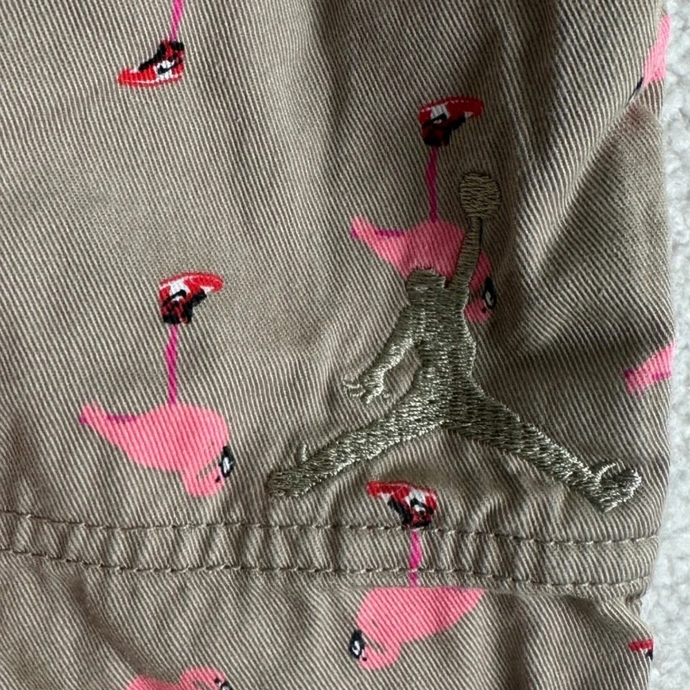 Jordan Flamingo Print Shorts Mens 34 Tan Pink Novelty Jumpman Summer Casual